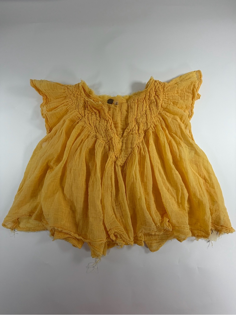 FP One Mustard Yellow Cotton Gauze Boho Babydoll Top Size S/P